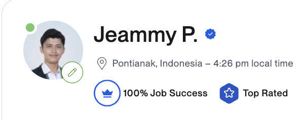 Profil Upwork Jeammy P., 100% Job Success, Top Rated